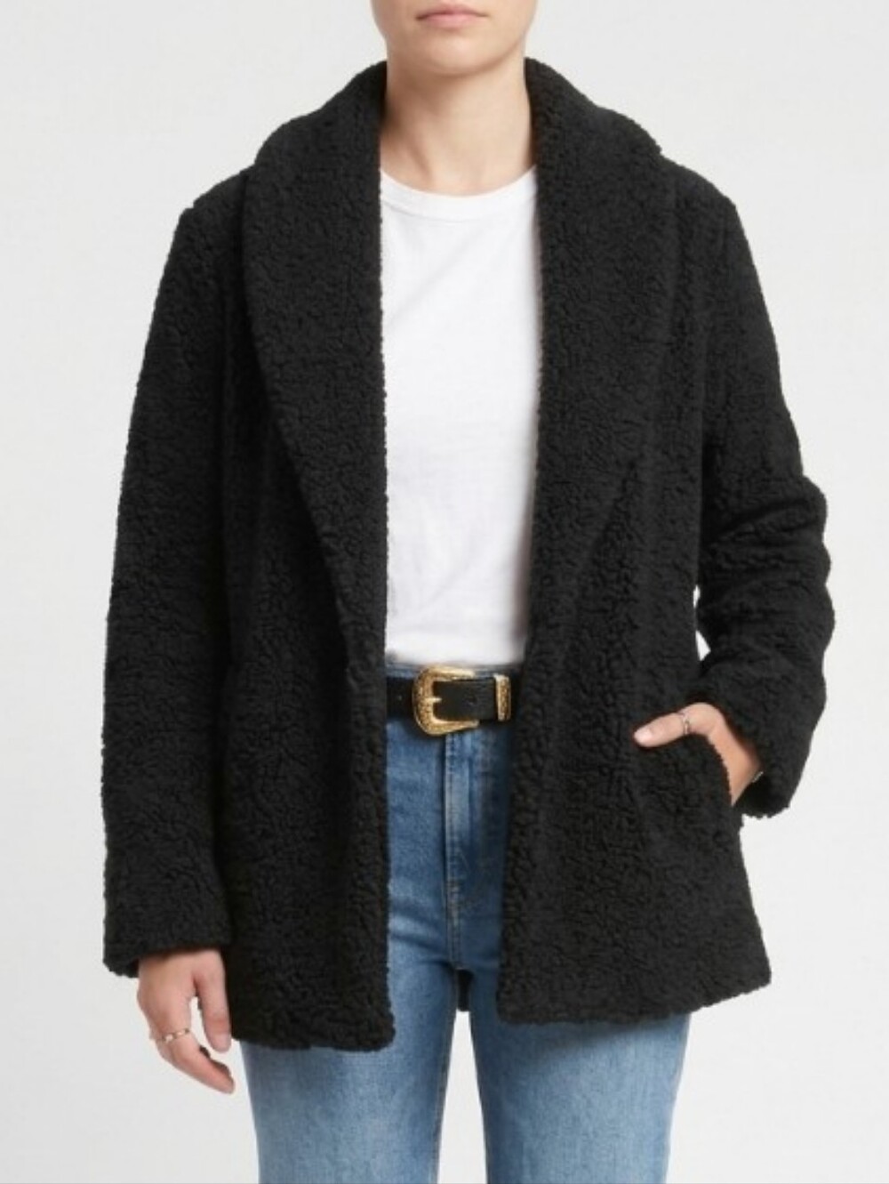 Sanctuary Black Teddy Bear Coat Oversized Sherpa Fleece Jacket Small Cozy